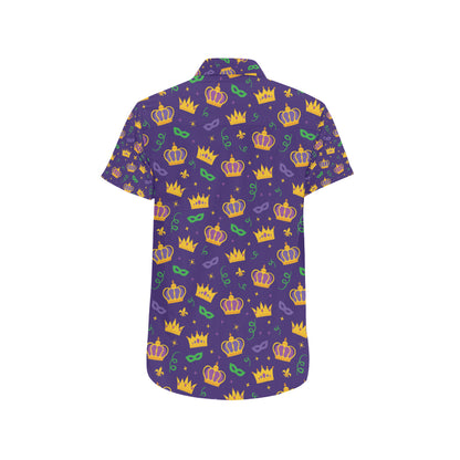 Mardi Gras Pattern Print Design 03 Men's Short Sleeve Button Up Shirt