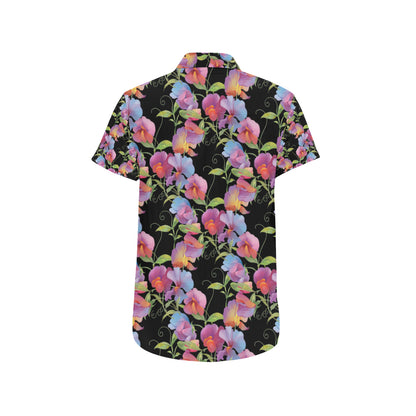 Peony Pattern Print Design PE012 Men's Short Sleeve Button Up Shirt
