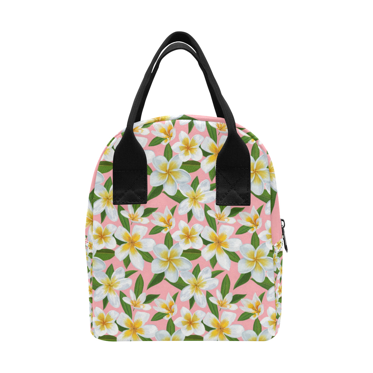 White Plumeria Pattern Print Design PM011 Insulated Lunch Bag