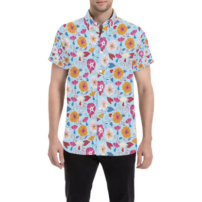 Morning Glory Pattern Print Design MG06 Men's Short Sleeve Button Up Shirt