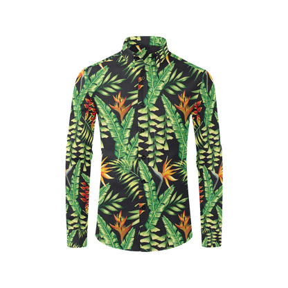 Hawaiian Flower Tropical Palm Leaves Men's Long Sleeve Shirt
