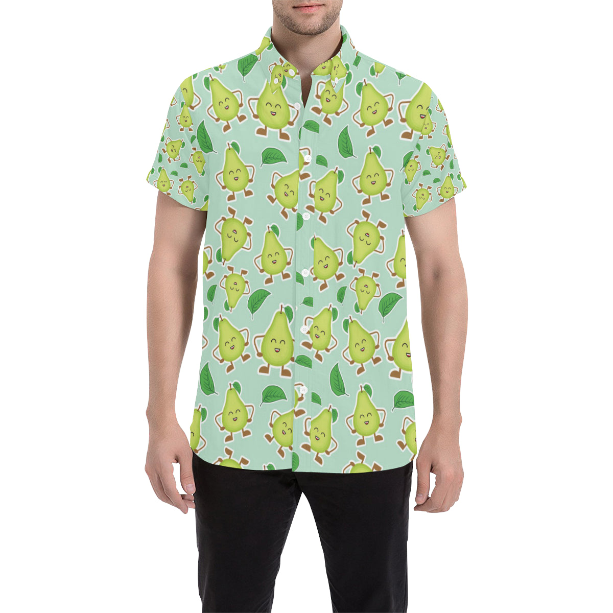 Avocado Pattern Print Design AC011 Men's Short Sleeve Button Up Shirt