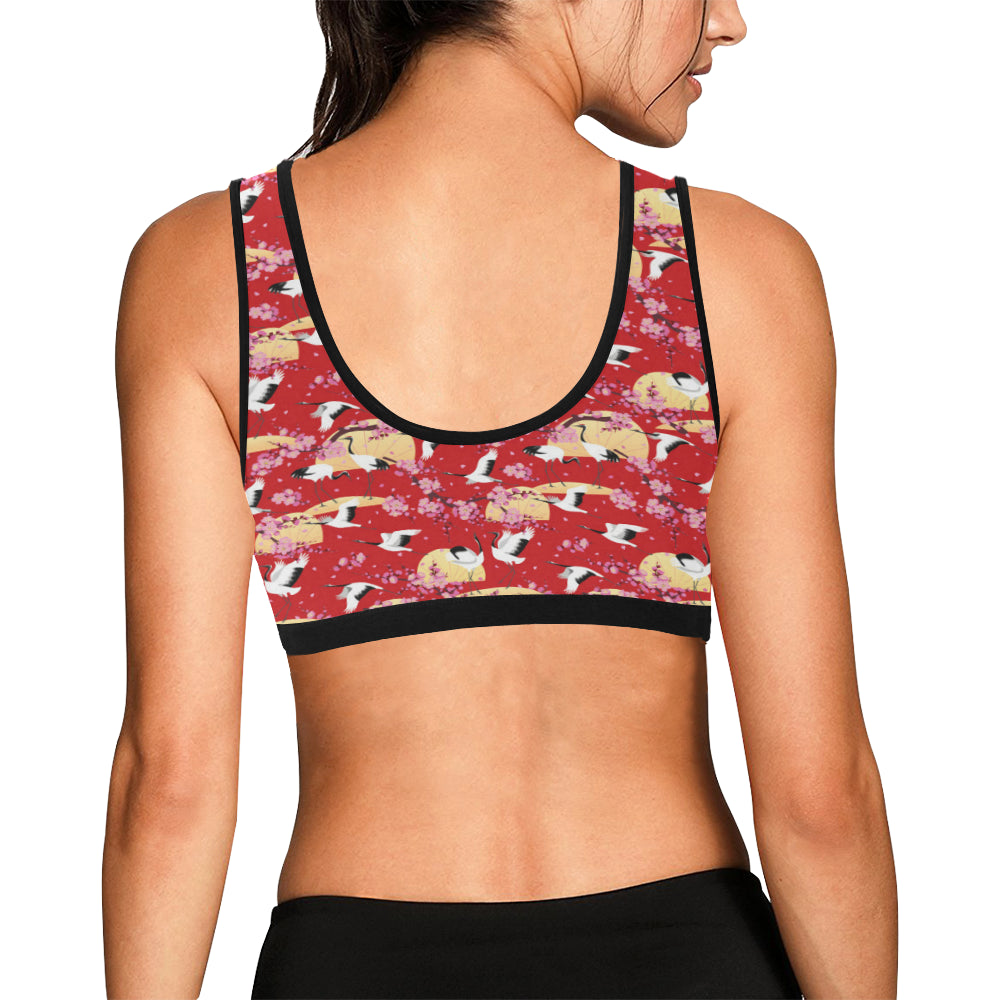 Crane Pattern Print Design 04 Sports Bra
