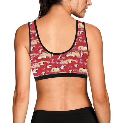 Crane Pattern Print Design 04 Sports Bra
