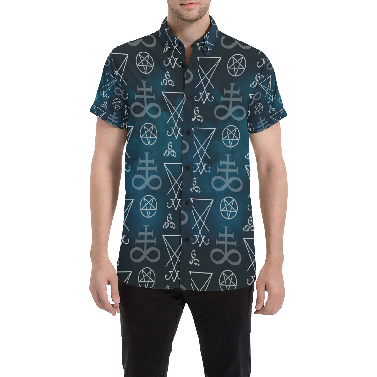 Pentagram Pattern Print Design A03 Men's Short Sleeve Button Up Shirt