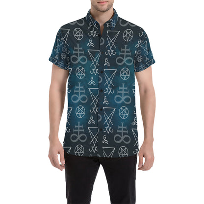 Pentagram Pattern Print Design A03 Men's Short Sleeve Button Up Shirt