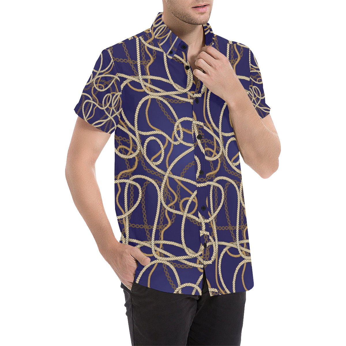 Rope Pattern Print Design A01 Men's Short Sleeve Button Up Shirt