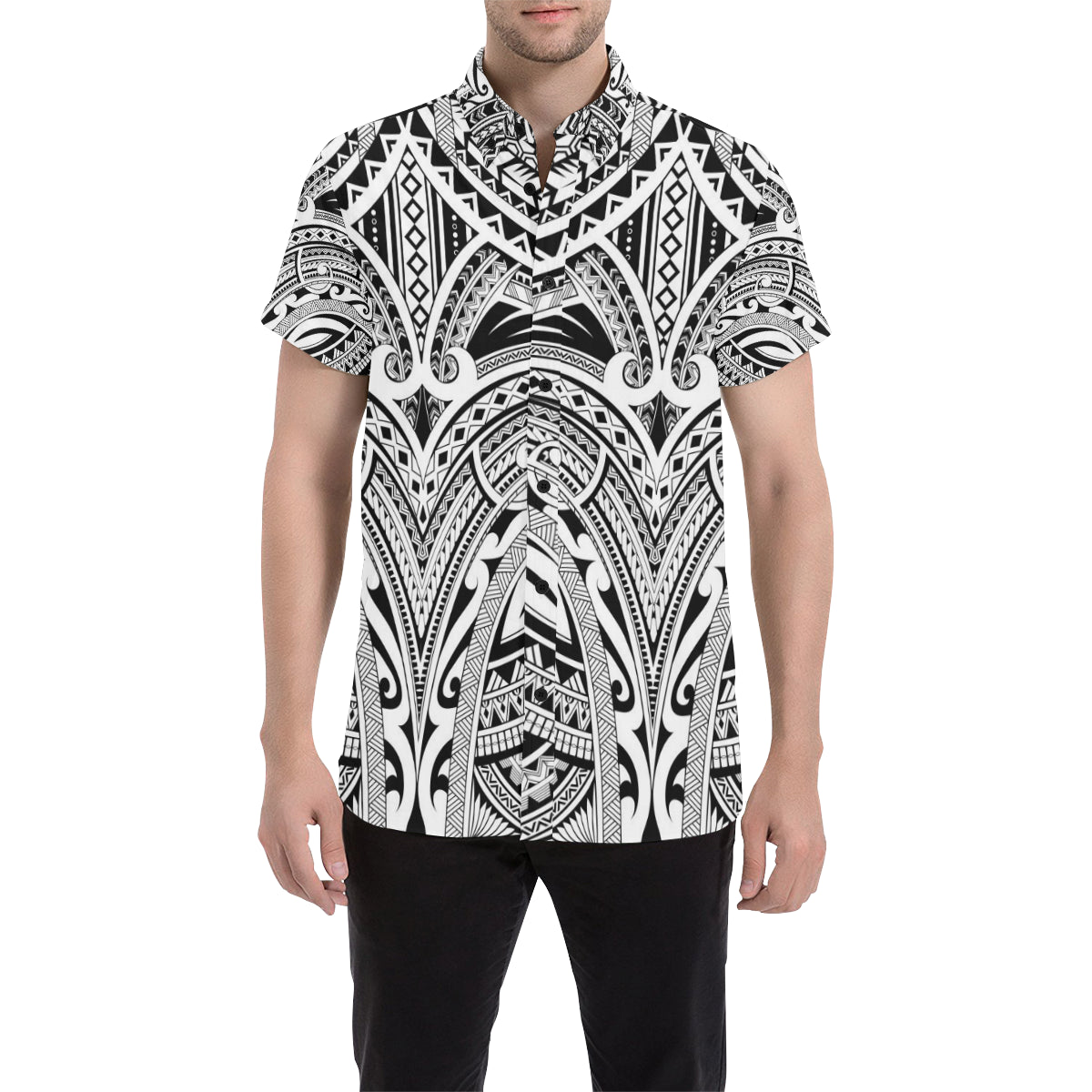 Maori Pattern Print Design 06 Men's Short Sleeve Button Up Shirt