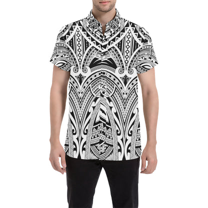 Maori Pattern Print Design 06 Men's Short Sleeve Button Up Shirt