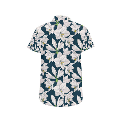 Amaryllis Pattern Print Design 01 Men's Short Sleeve Button Up Shirt