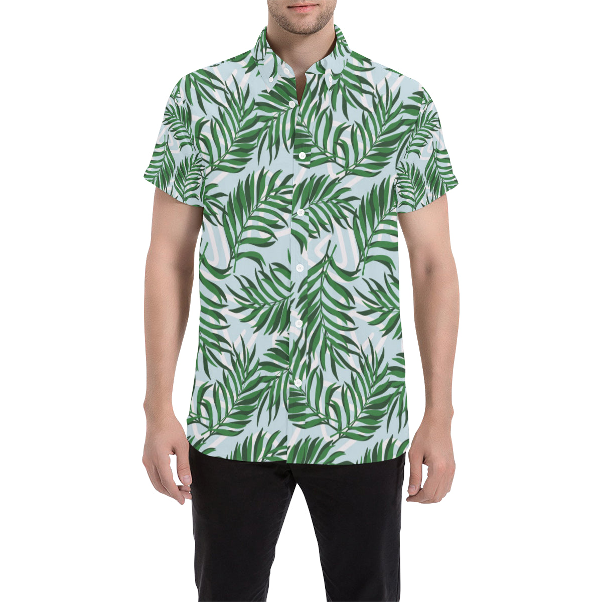 Palm Leaves Pattern Print Design PL06 Men's Short Sleeve Button Up Shirt