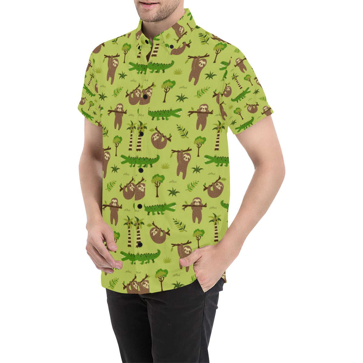 Alligator Pattern Print Design 04 Men's Short Sleeve Button Up Shirt