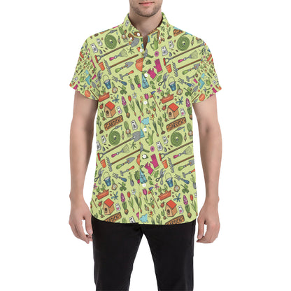 Gardening Pattern Print Design G02 Men's Short Sleeve Button Up Shirt
