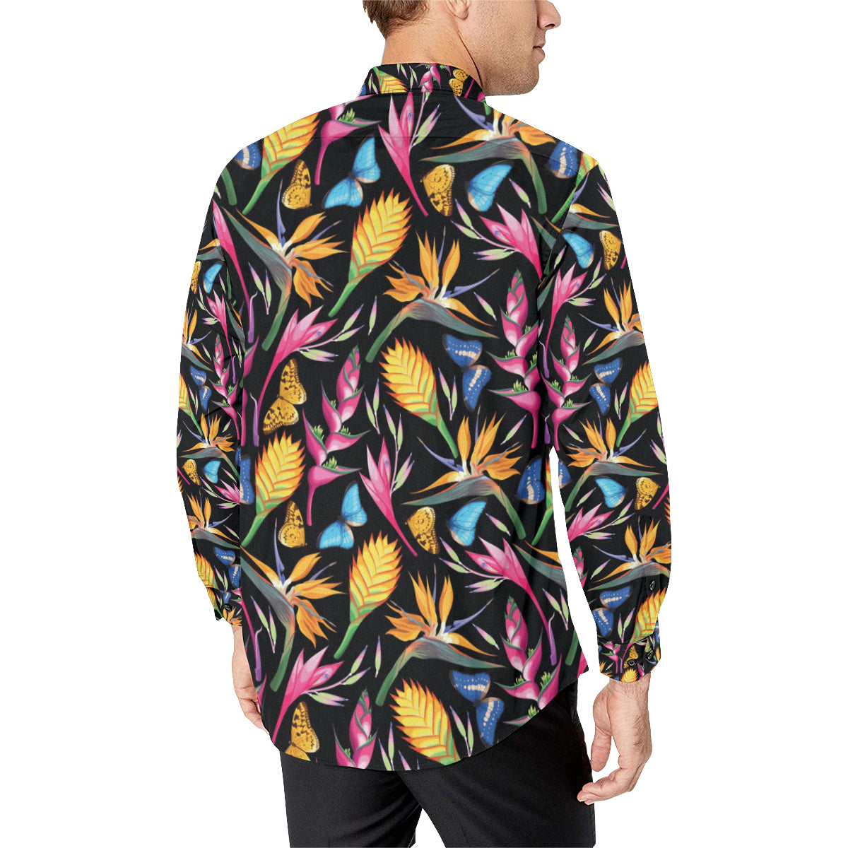 Tropical Flower Pattern Print Design TF016 Men's Long Sleeve Shirt