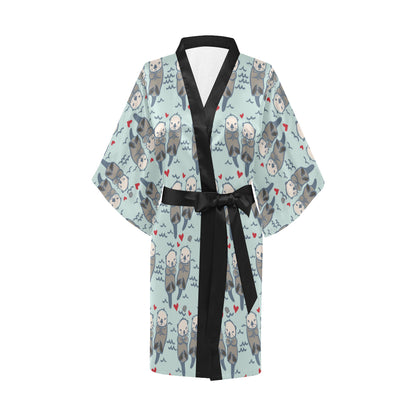 Sea Otter Pattern Print Design 03 Women's Short Kimono