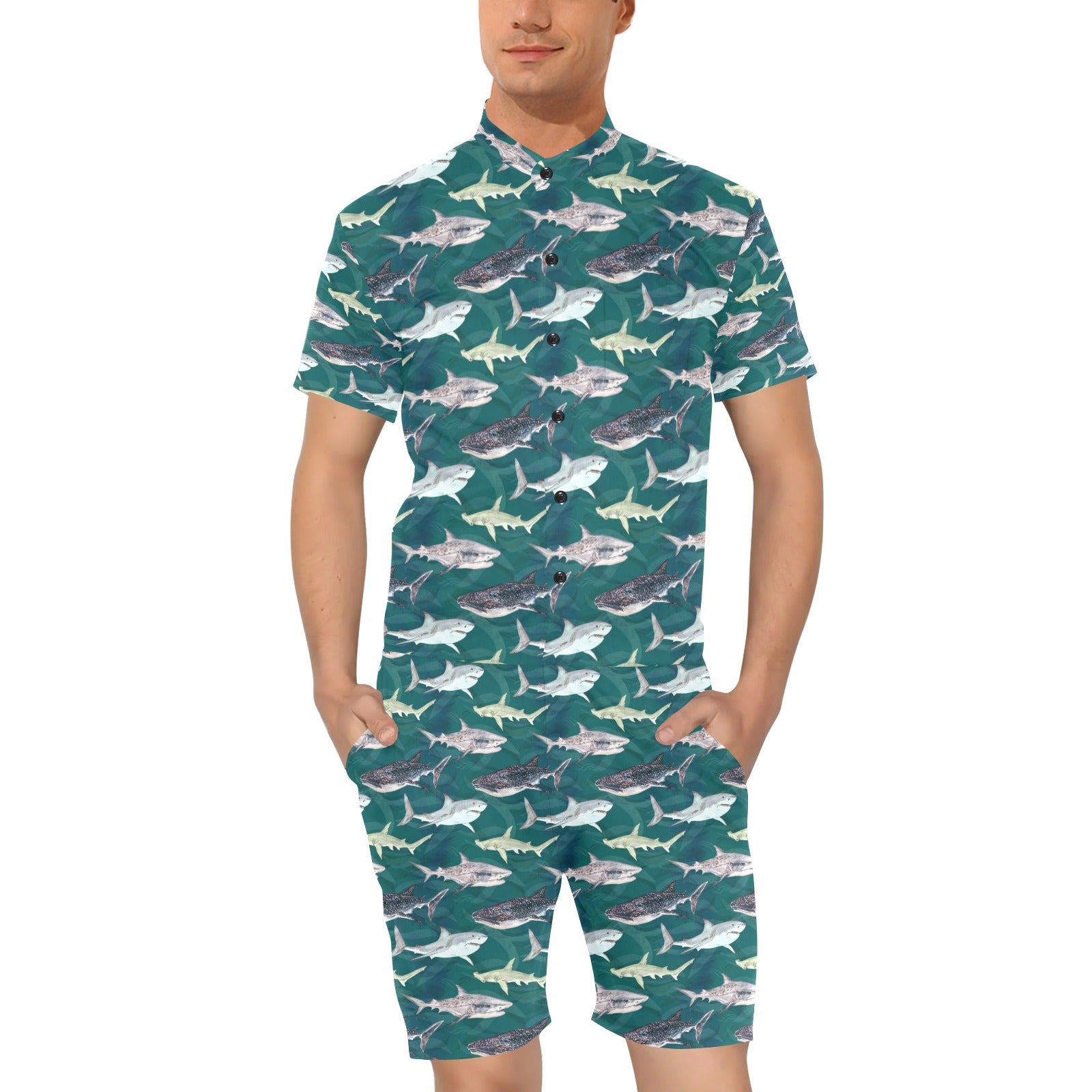 Shark Style Print Men's Romper