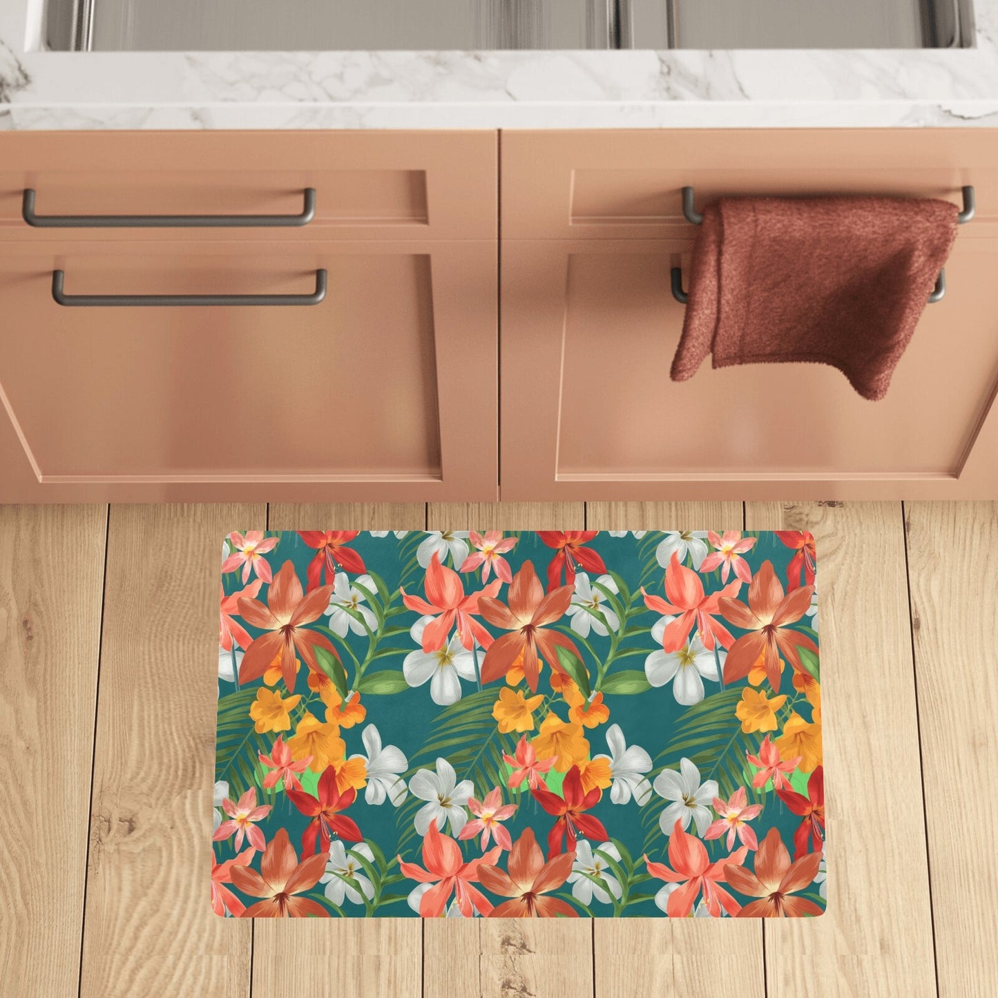 Amaryllis Pattern Print Design AL06 Kitchen Mat