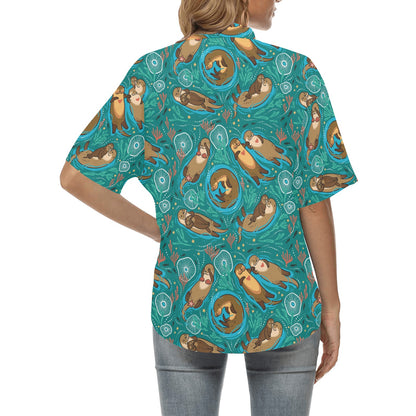 Sea Otter Pattern Print Design 01 Women's Hawaiian Shirt