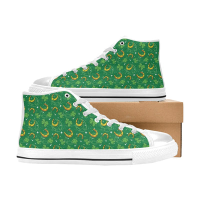 Shamrock With Horse Shoes Print Design LKS305 High Top Women's White Shoes