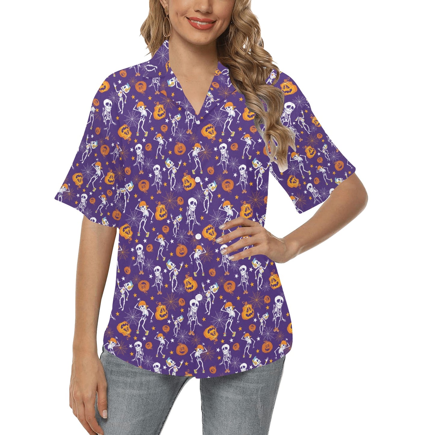 Skeleton Halloween Dance Print Design LKS304 Women's Hawaiian Shirt