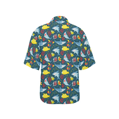 Scuba With Sharks Print Design LKS303 Women's Hawaiian Shirt