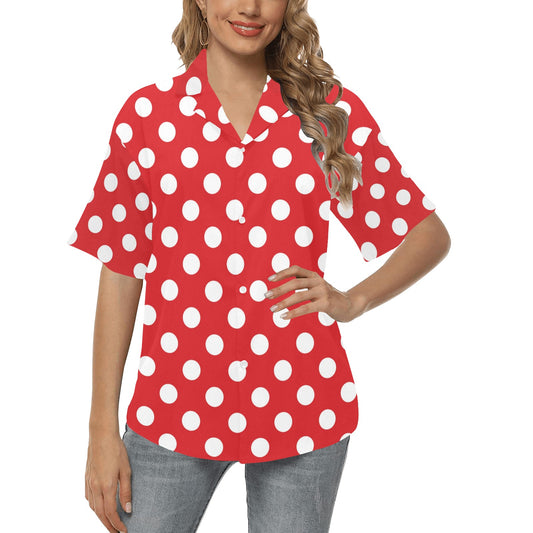 Polka Dot Red Pattern Print Design 04 Women's Hawaiian Shirt