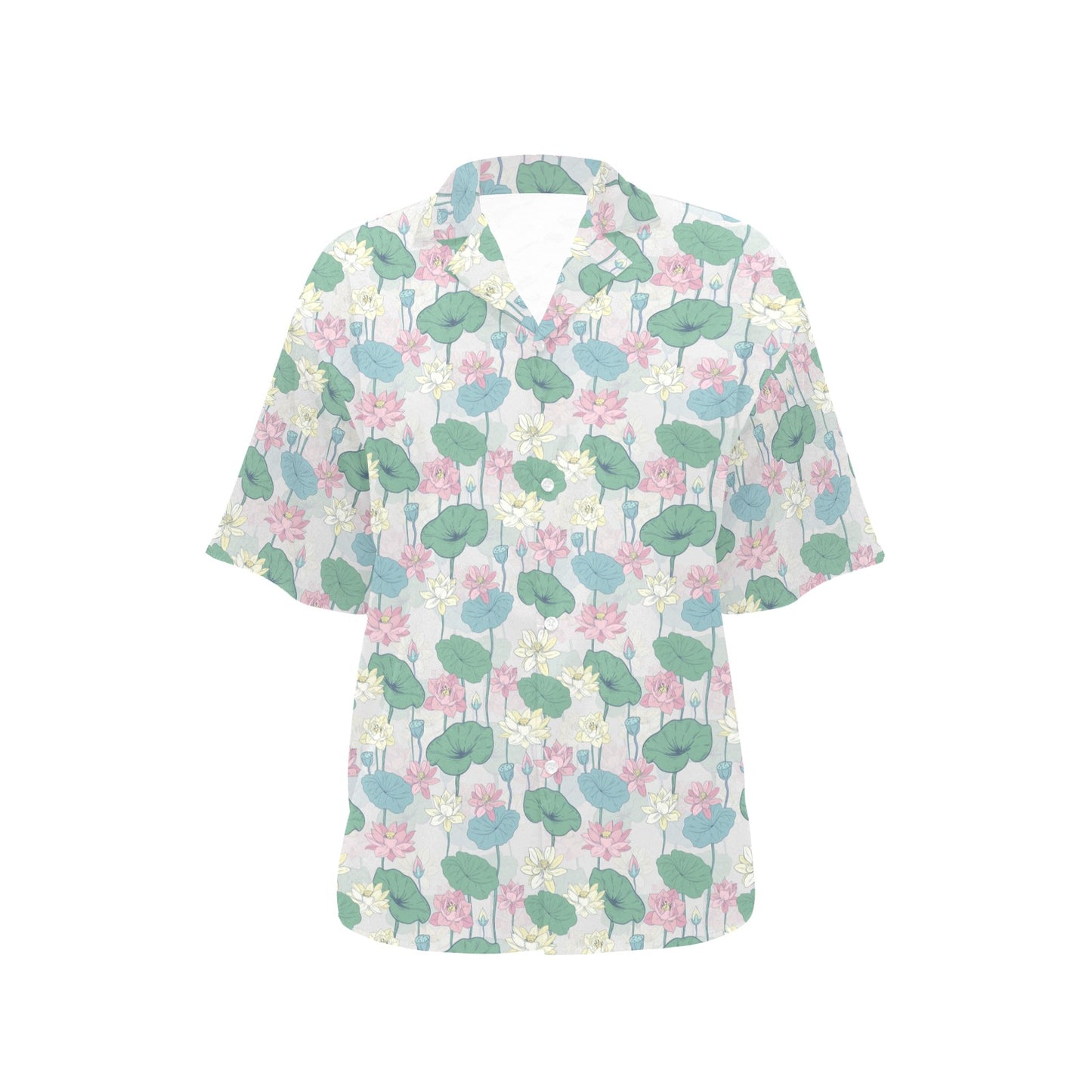 Water Lily Print Design LKS305 Women's Hawaiian Shirt