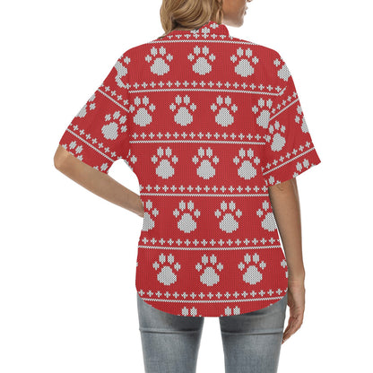 Knit Paw Pattern Print Design 03 Women's Hawaiian Shirt