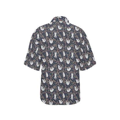 Sloth Happy Design Themed Print Women's Hawaiian Shirt