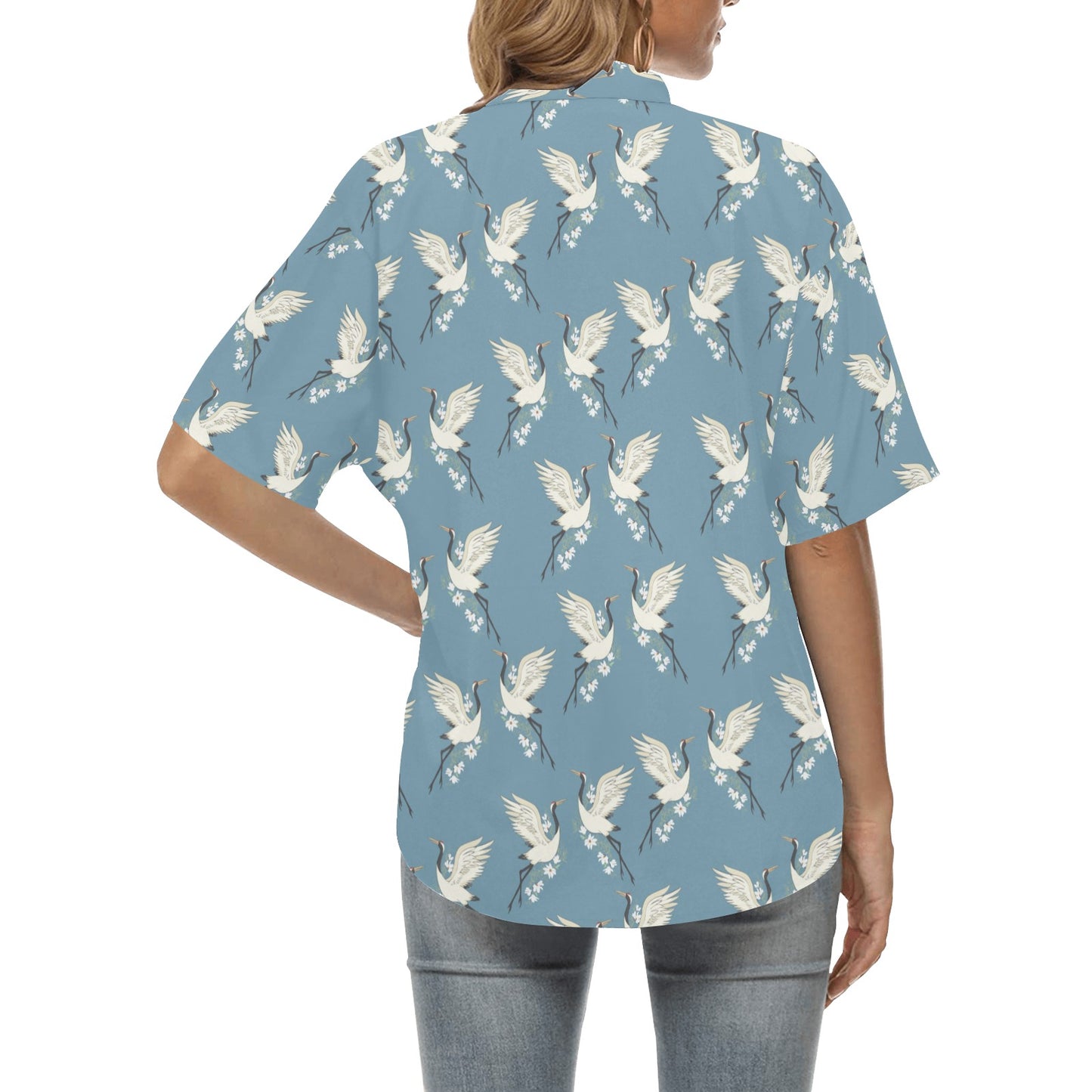 Crane Pattern Print Design 05 Women's Hawaiian Shirt