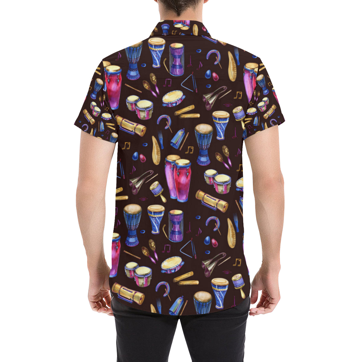 Percussion Neon Pattern Print Design 04 Men's Short Sleeve Button Up Shirt