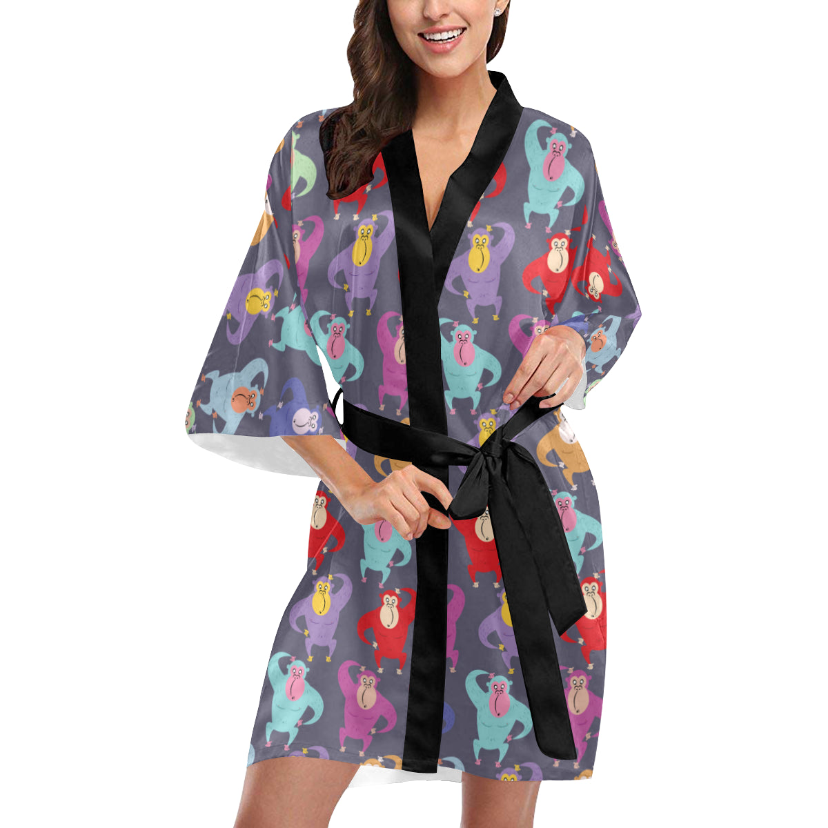 Chimpanzee Pattern Print Design 03 Women's Short Kimono