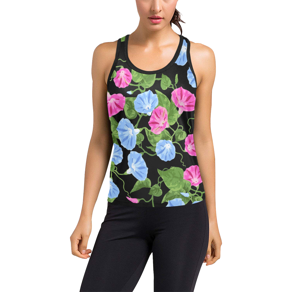 Morning Glory Pattern Print Design MG04 Women's Racerback Tank Top