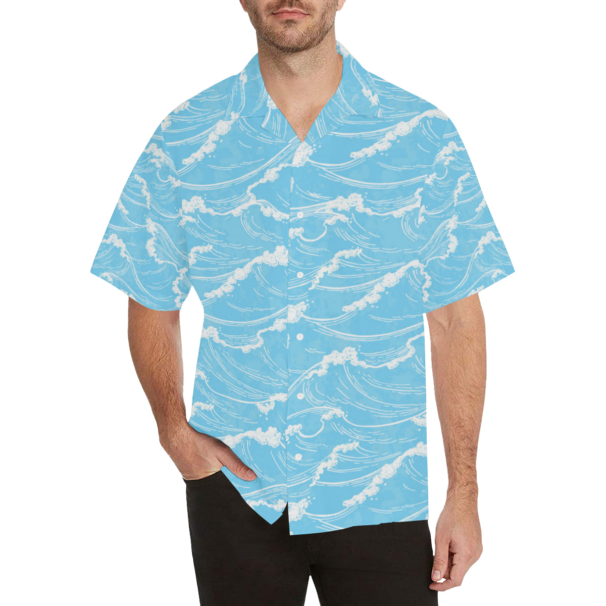 Ocean Wave Pattern Print Design A01 Men's Hawaiian Shirt