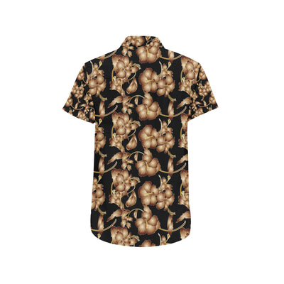 Brown Hibiscus Pattern Print Design HB06 Men's Short Sleeve Button Up Shirt