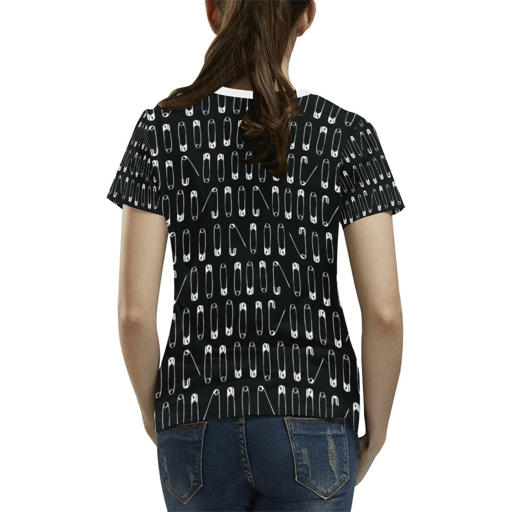 Safety Pin Print Design LKS302 Women's  T-shirt