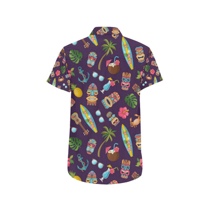 Hawaiian Themed Pattern Print Design H024 Men's Short Sleeve Button Up Shirt