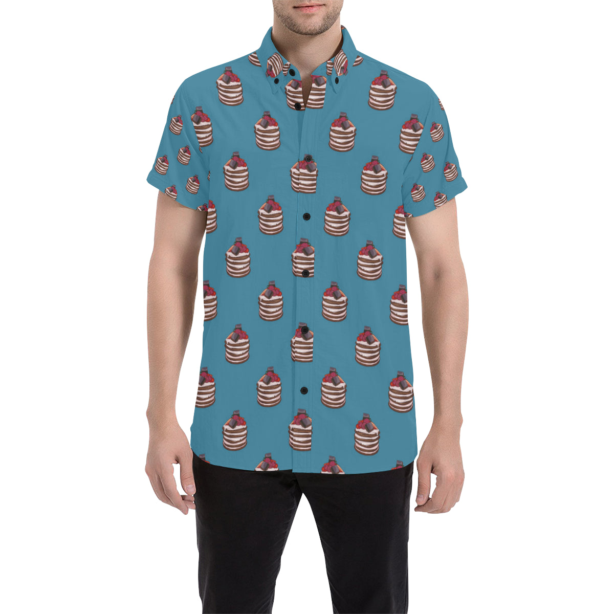 Pancake Pattern Print Design A03 Men's Short Sleeve Button Up Shirt