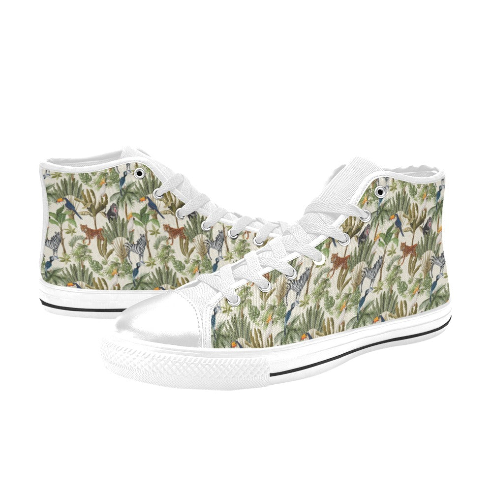 Safari Animal Print Design LKS304 High Top Women's White Shoes