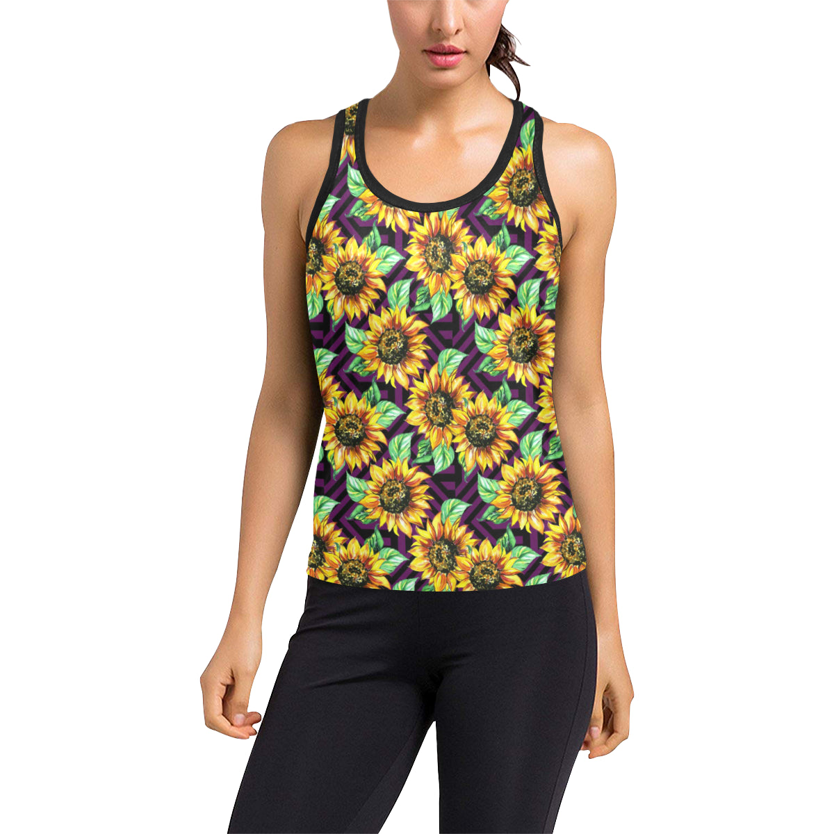 Sunflower Pattern Print Design SF012 Women's Racerback Tank Top