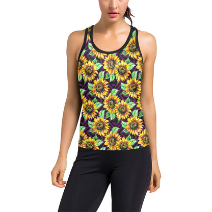 Sunflower Pattern Print Design SF012 Women's Racerback Tank Top