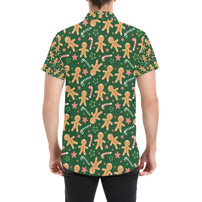 Gingerbread Pattern Print Design 04 Men's Short Sleeve Button Up Shirt