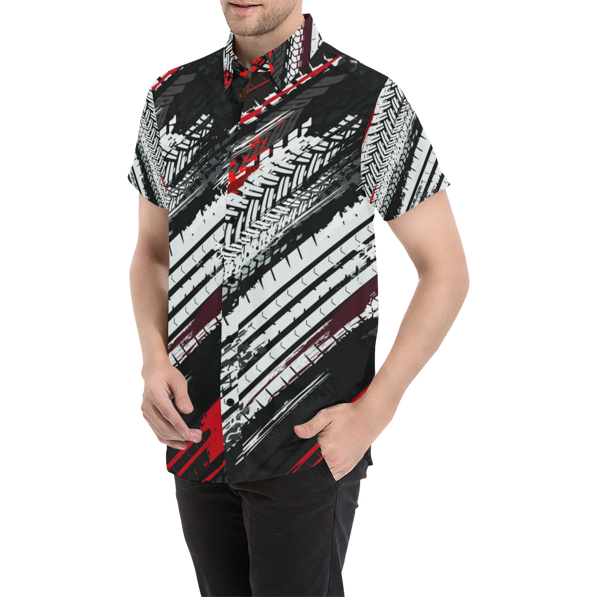 Racing Pattern Print Design A03 Men's Short Sleeve Button Up Shirt