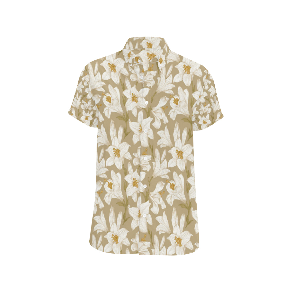 Lily Pattern Print Design LY07 Men's Short Sleeve Button Up Shirt