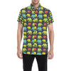 Elephant Neon Color Print Pattern Men's Short Sleeve Button Up Shirt