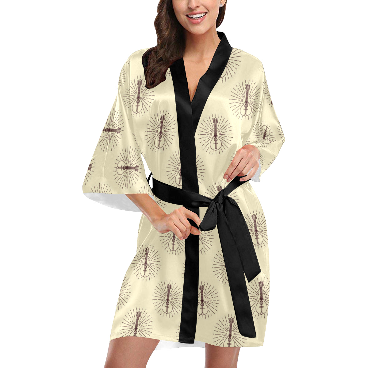 Mandolin Pattern Print Design 02 Women's Short Kimono