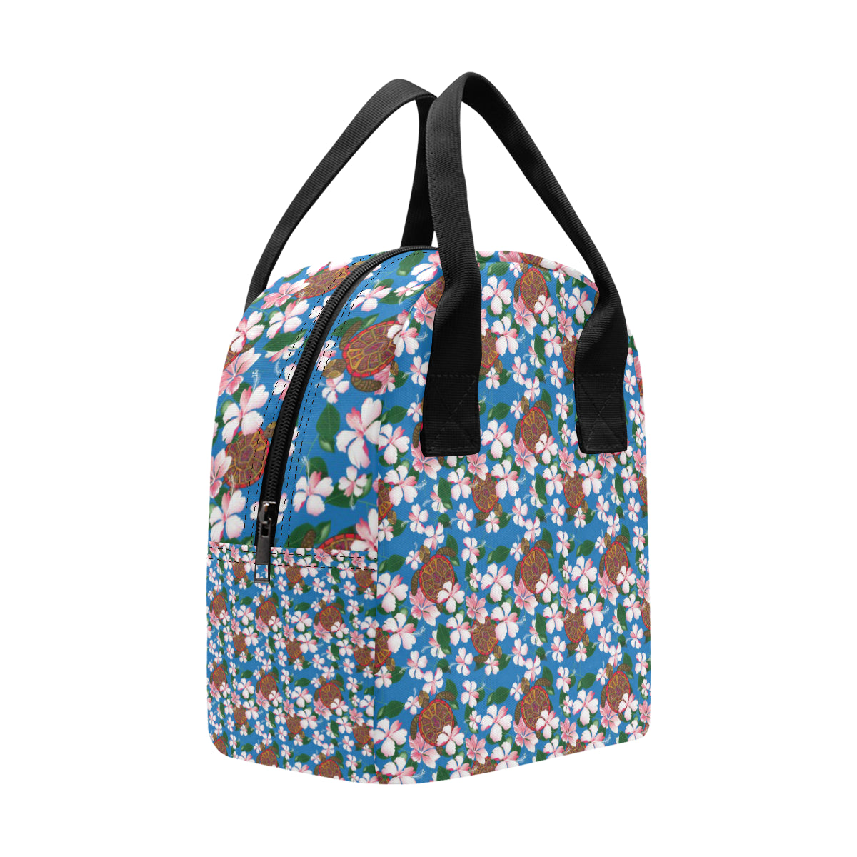 Sea Turtle Pink Hibiscus Hawaiian Print Insulated Lunch Bag