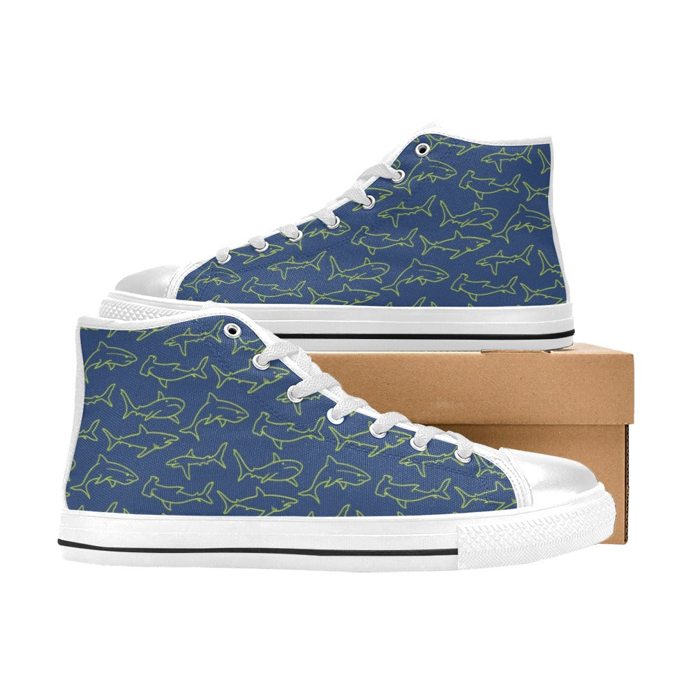 Shark Print Design LKS301 High Top Women's White Shoes