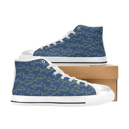 Shark Print Design LKS301 High Top Women's White Shoes
