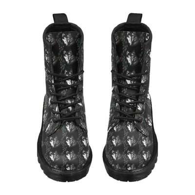 Wolf Black Dream Catcher Design Print Women's Boots